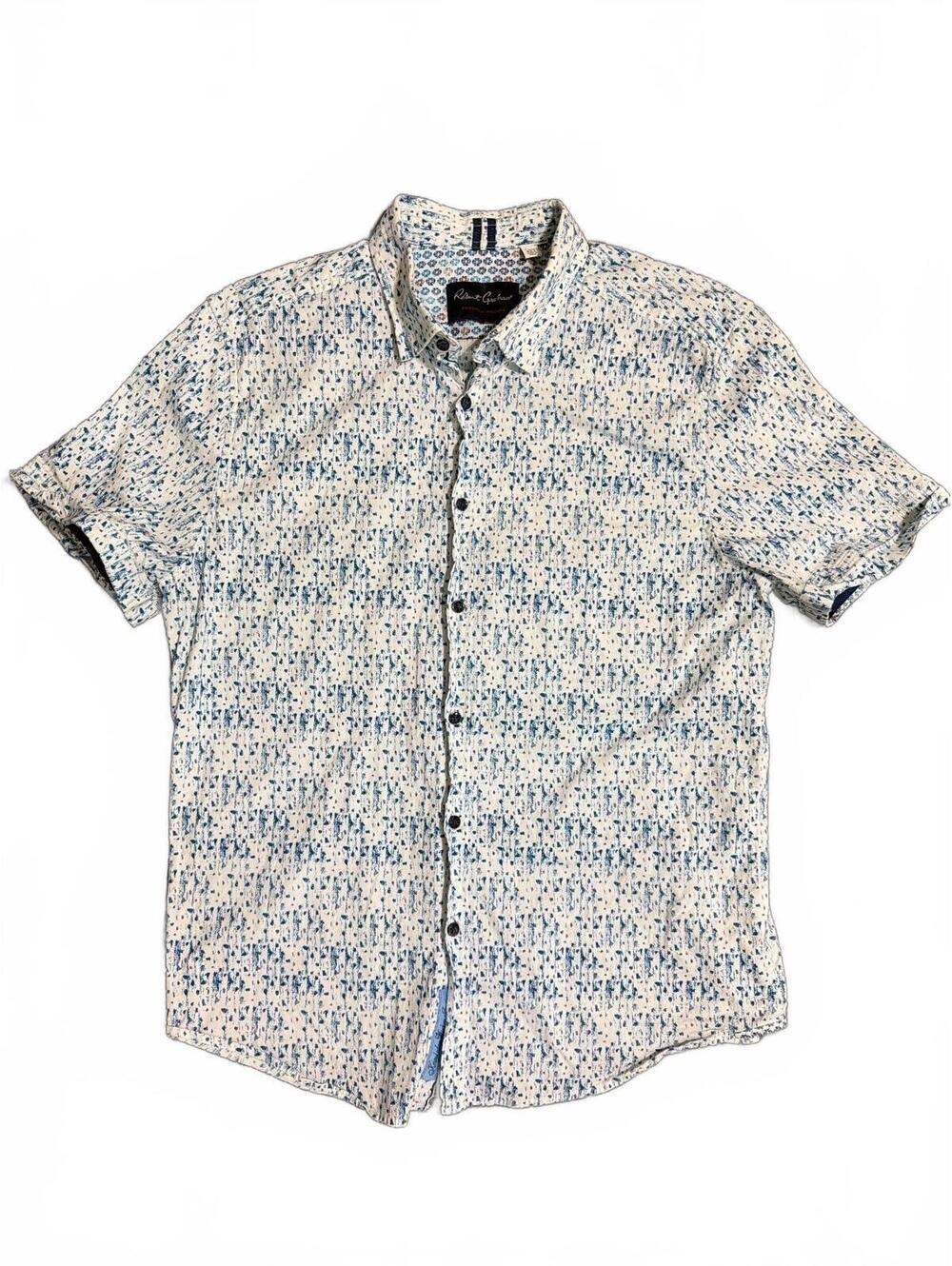 Robert Graham Men's Tailored Fit 3XL Short Sleeve Button-Up Shirt Blue Geometric
